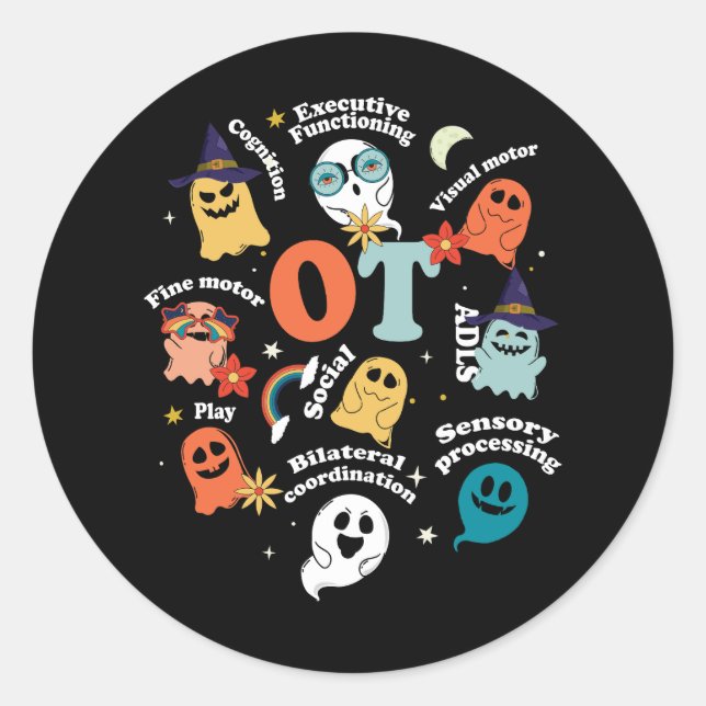 Occupational Therapy OT OTA Cute Ghost Hippie Hall Classic Round Sticker (Front)