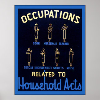 Occupations Related to Household Arts ~ Vintage Poster