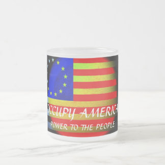 OCCUPY AMERICA POWER TO THE PEOPLE FROSTED GLASS COFFEE MUG