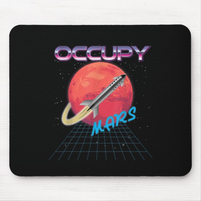 Occupy Mars Space Rocket Synthwave Outrun Retro  Mouse Mat (Front)