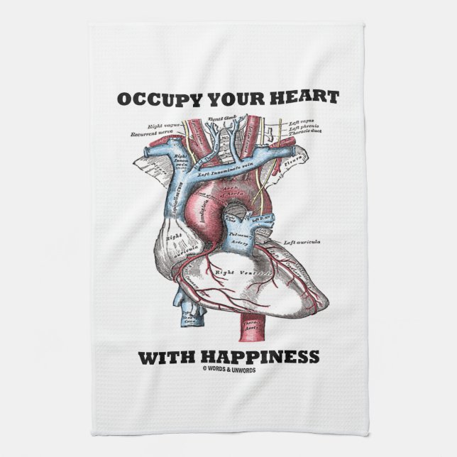 Occupy Your Heart With Happiness (Anatomical) Tea Towel (Vertical)