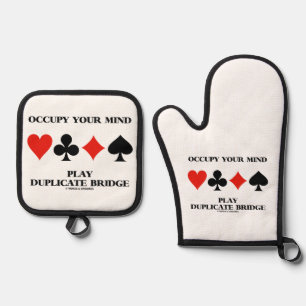 Occupy Your Mind Play Duplicate Bridge Card Suits Oven Mitt & Pot Holder Set