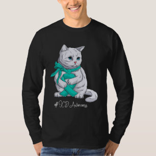 OCD Awareness Month Teal Ribbon Cat T-Shirt