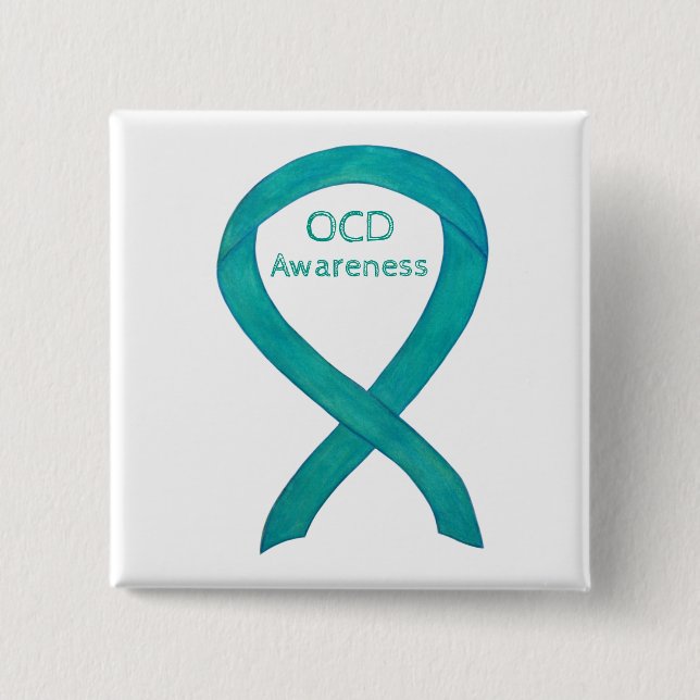 OCD Awareness Ribbon Teal Custom Art Pins (Front)