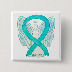 OCD Awareness Ribbon Teal Guardian Angel Art Pins