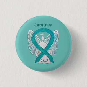 OCD Awareness Ribbon Teal Guardian Angel Art Pins