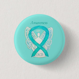 OCD Awareness Ribbon Teal Guardian Angel Art Pins