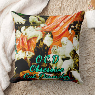 OCD Obsessive Cat Disorder Painting by Carl Kahle Cushion