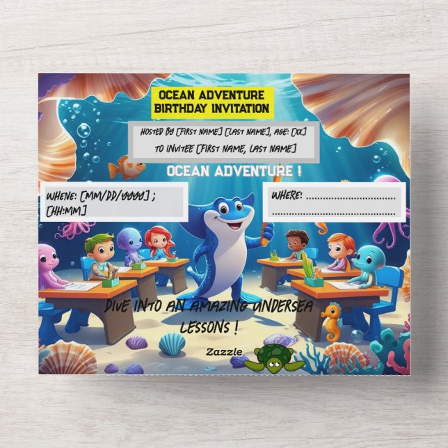 Ocean Adventure Classroom Birthday  – Flat card  (Front)