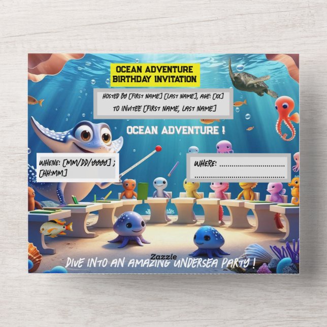 Ocean Adventure Classroom Birthday  – Flat card  (Front)