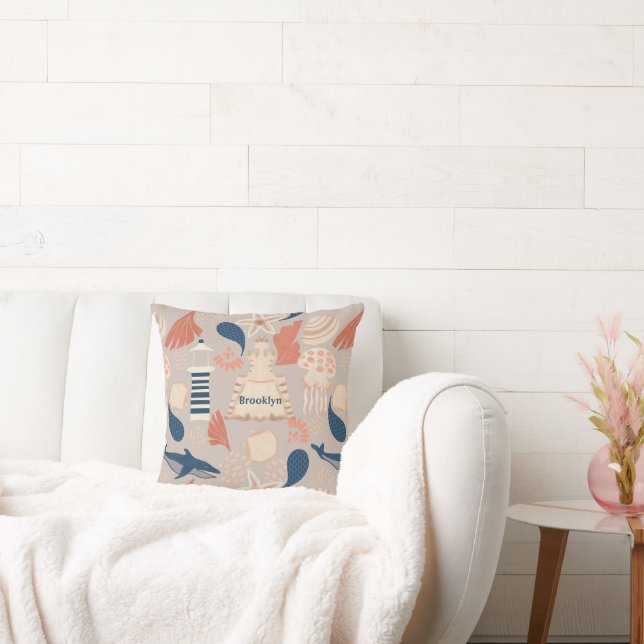 Ocean Adventure -Whales,Jellyfish & Lighthouse Cushion (Couch)
