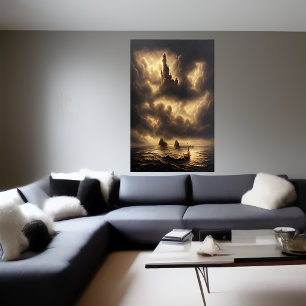 Ocean and a castle in the sky   AI Art Poster