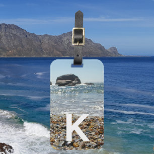 Ocean and Beach White Modern Monogram Photo Luggage Tag