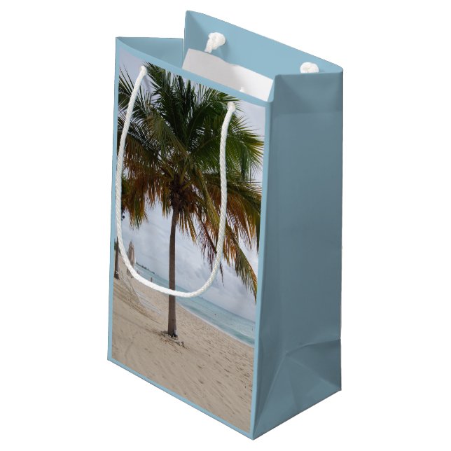 Ocean and Beach with Palm Tree Small Gift Bag (Back Angled)
