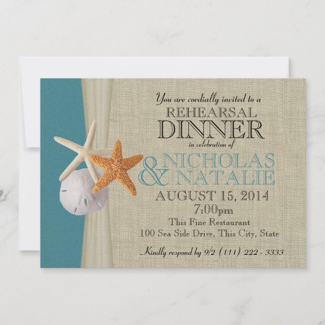Ocean and Burlap Look Rehearsal Dinner Invitation (Front)