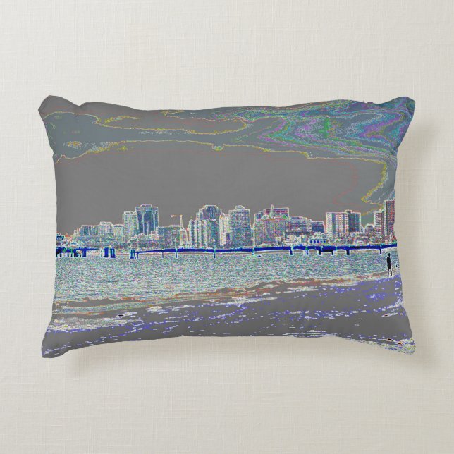 Ocean and City View Decorative Cushion (Front)