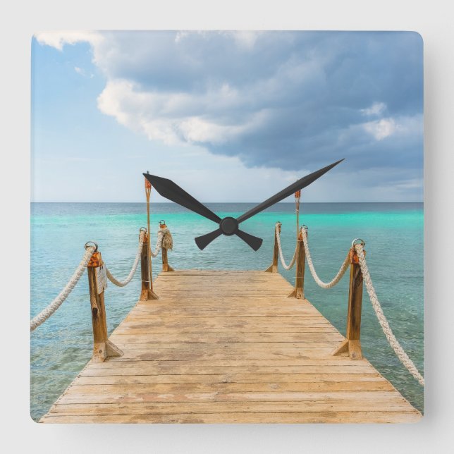 Ocean and Long Dock Square Wall Clock (Front)