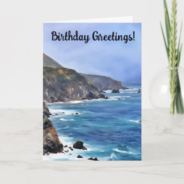 Ocean and Mountains North California Birthday Art Card (Front)