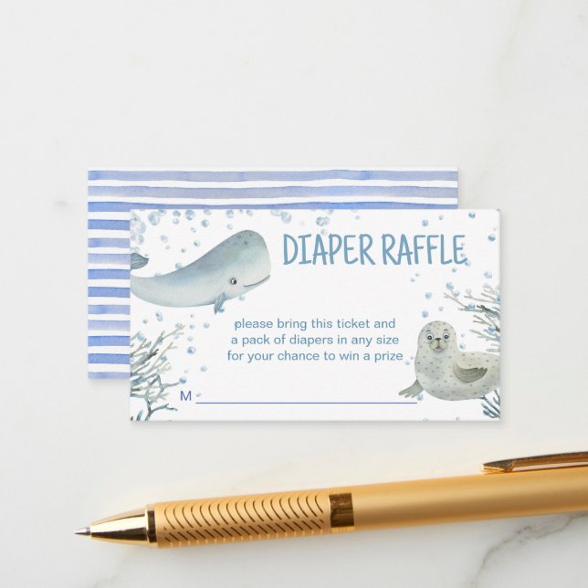 Ocean and sea baby shower marine diaper raffle enclosure card (Front/Back In Situ)