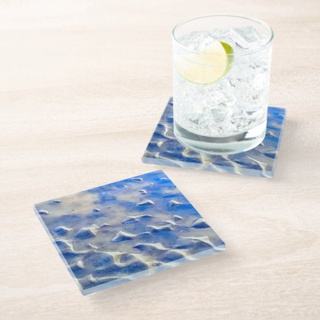 Ocean and sky blue reflections  glass coaster (Angled)