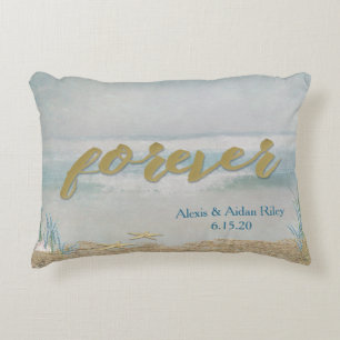 ocean and starfish on beach wedding decorative cushion
