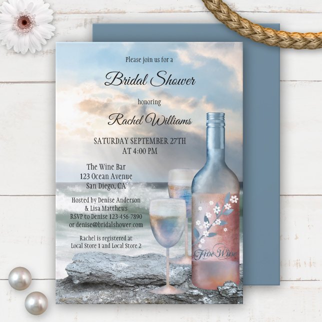 Ocean and Wine Bridal Shower Invitation (Creator Uploaded)