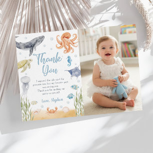 Ocean Animal Birthday Photo Thank You Card