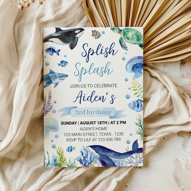 Ocean Animal Boy Birthday Invitation Under The Sea (Creator Uploaded)