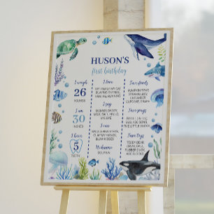 Ocean Animal Boy Birthday Milestone Sign Poster