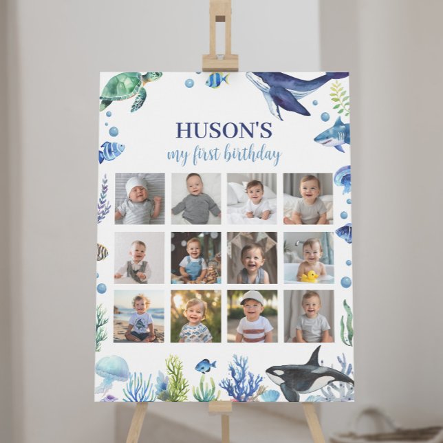 Ocean Animal Boy Birthday Photo Milestone Sign (Creator Uploaded)