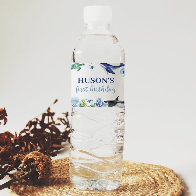Ocean Animal Boy Birthday Water Bottle Label (Creator Uploaded)