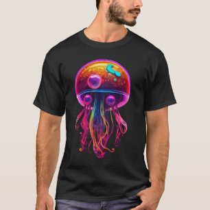 Ocean animal Jellyfish Black colour Cotton half sl T-Shirt