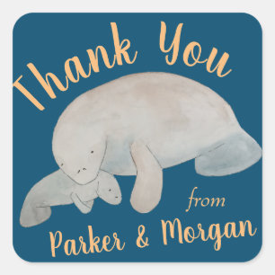 Ocean Animal Manatee Baby Shower Thank You Square Sticker