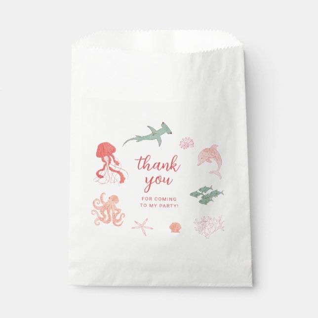 Ocean Animal Pink Birthday Party Favour Bags (Front)