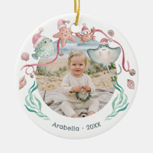 Ocean Animal Santa Coastal Christmas Photo Ceramic Tree Decoration