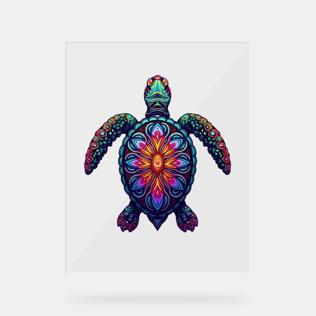 Ocean Animal Tie Dye Tribal Sea Animal Maori Turtl Acrylic Sign (Front)