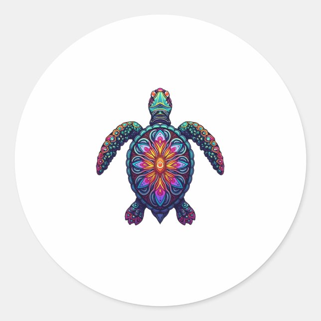 Ocean Animal Tie Dye Tribal Sea Animal Maori Turtl Classic Round Sticker (Front)