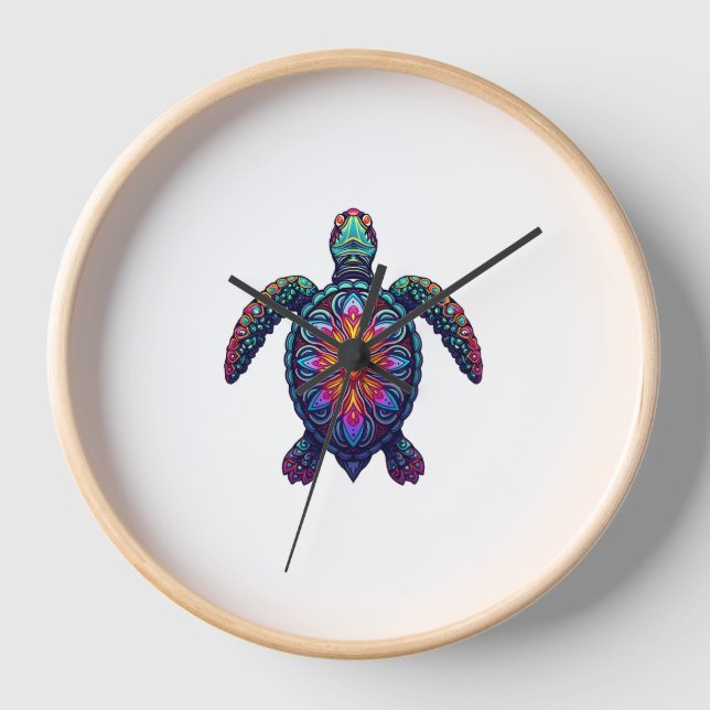 Ocean Animal Tie Dye Tribal Sea Animal Maori Turtl Clock (Front)