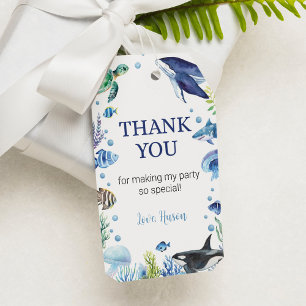 Ocean Animal Turtle Birthday Theme Thank You Tag