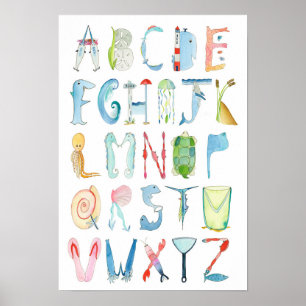 Ocean Animals Alphabet Poster - 13 x 19 inches