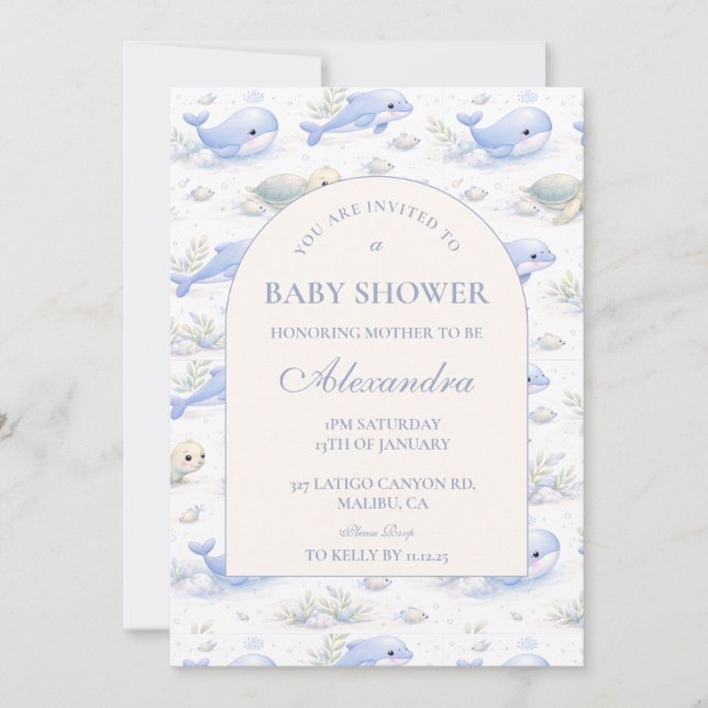 Ocean Animals Arch Elegant Baby Shower Invitation (Front)
