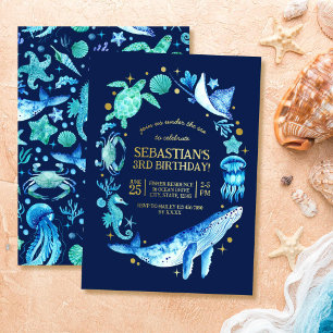 Ocean Animals Blue Watercolor 3rd Birthday