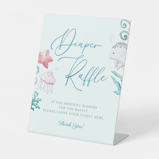 Ocean Animals Boy Baby Shower Diaper Raffle Sign (Front)