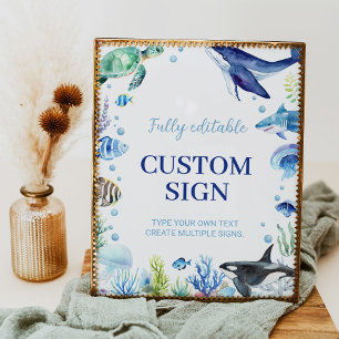 Ocean Animals Boy Birthday Custom Table Sign