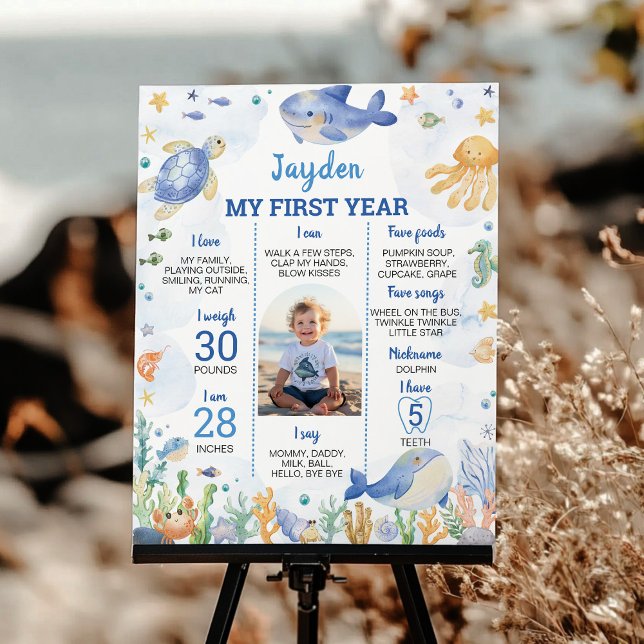 Ocean Animals Boy Under the Sea Birthday Milestone Poster (Creator Uploaded)