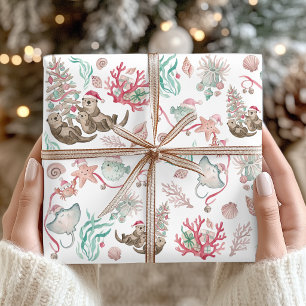 Ocean Animals Coastal Christmas Wrapping Paper Sheet