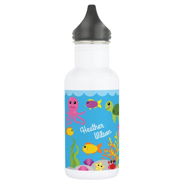 Ocean Animals Cute Kids Water Bottle with Name (Left)