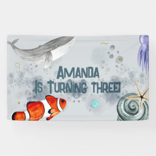 Ocean Animals Kids Birthday Party Blue  Banner