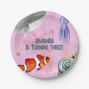 Ocean Animals Nautical Kids Birthday Party Pink  Paper Plate