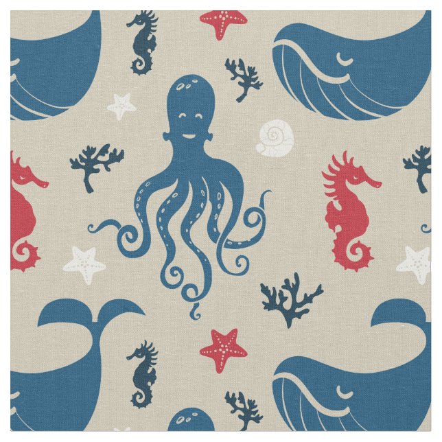 Ocean Animals | Nautical Nursery Fabric (Close Up)